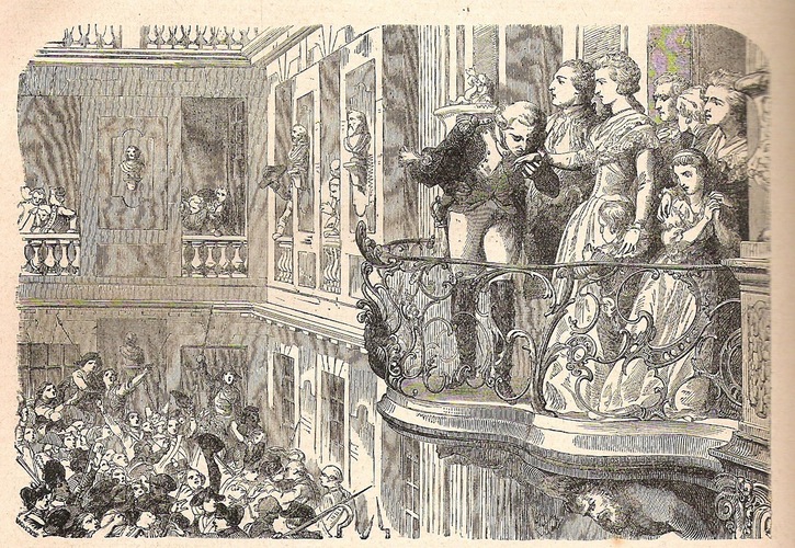 Luigi XVI, Maria Antonietta e il generale La Fayette, di fronte alla folla inferocita al balcone di Versailles
